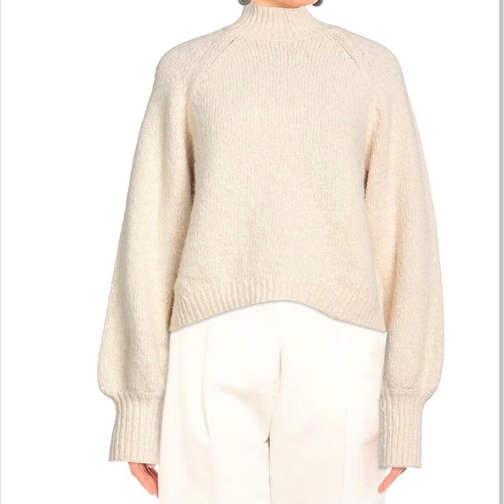MAJE cream boucle knit cotton alpaca turtleneck sweater sz 1/S